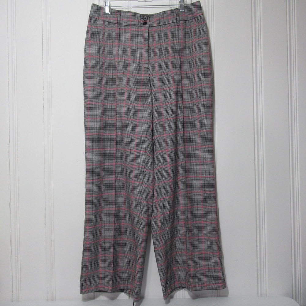 Cato Black and Pink Houndstooth Wide Leg Trousers Size 16
